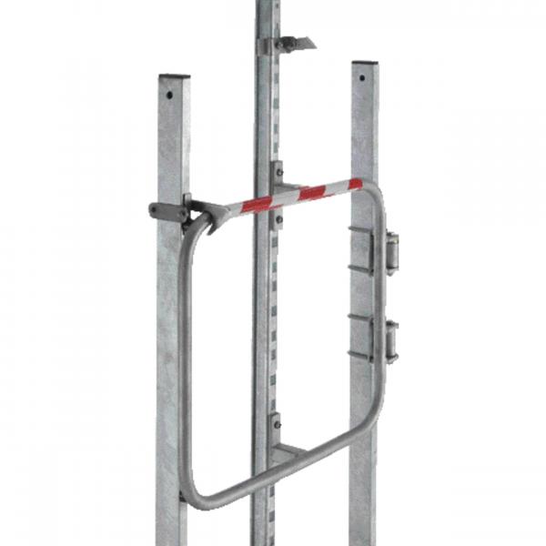 Zarges fixed ladder safety barrier in stirrup form with integrated arrester rail